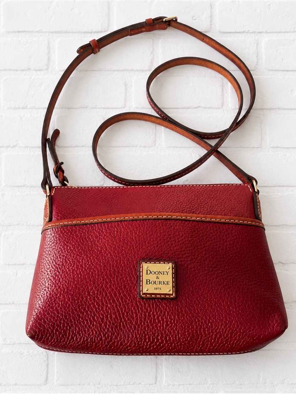 Dooney & Bourke Red Pebbled Leather Crossbody with Tan Strap